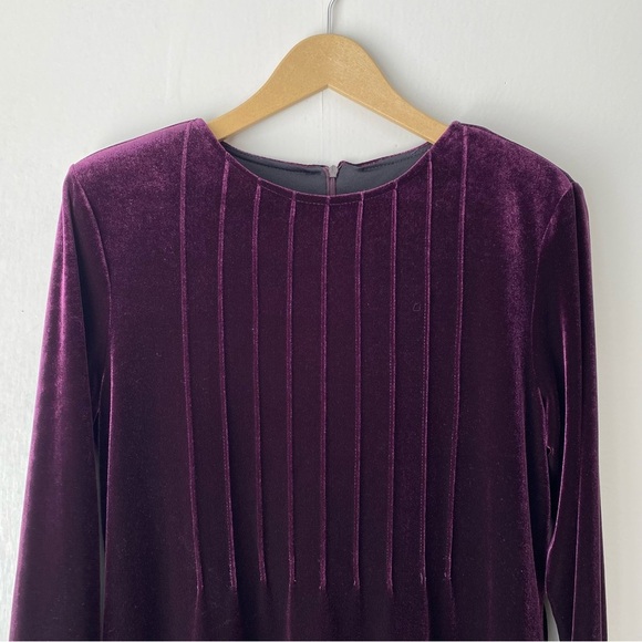 Vintage 90s Y2K Dark Purple Velvet Long Sleeve Maxi Dress 8 - Picture 2 of 8